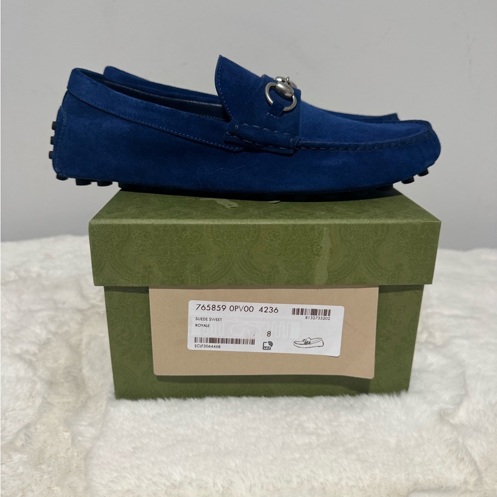 Gucci Men's Navy Suede Horsebit Drivers - Picture 6 of 6